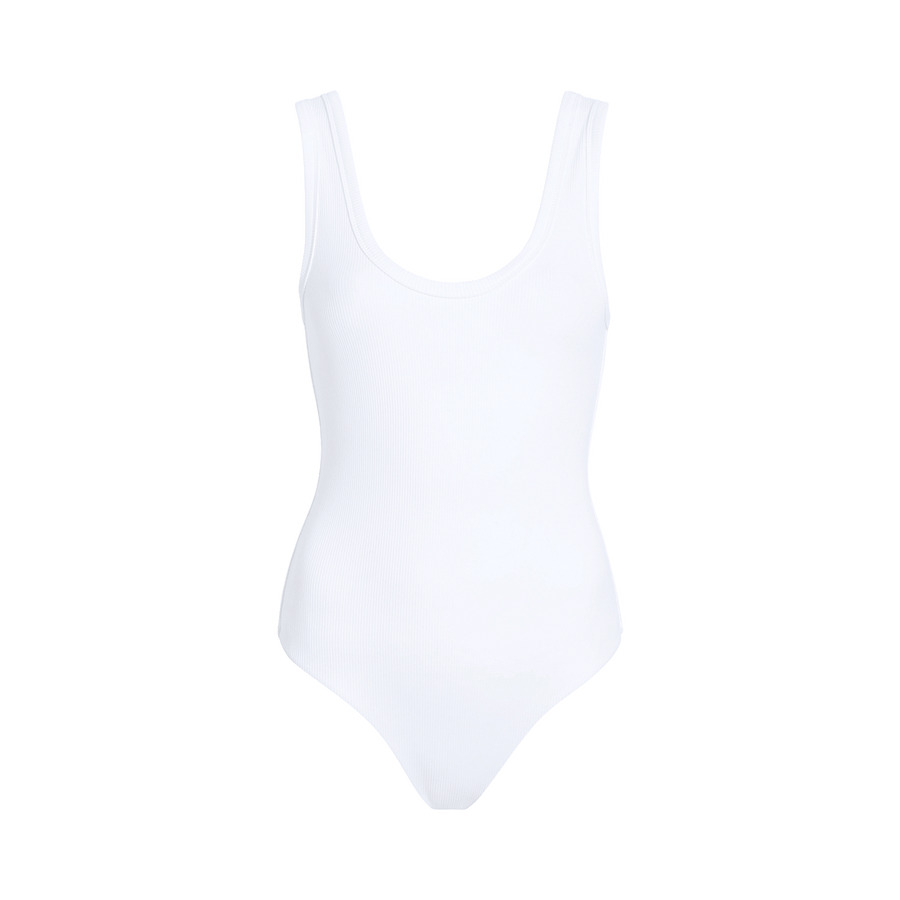Women's Ribbed Scoop Tank Bodysuit - White