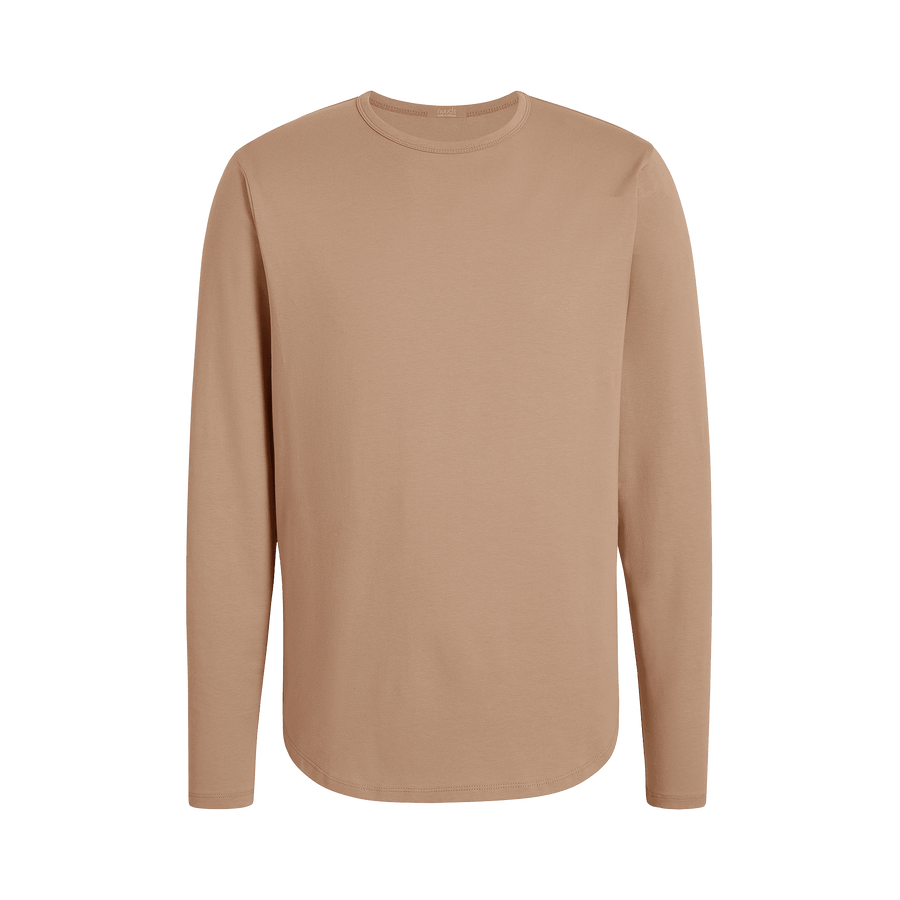 Men's Long Sleeve Curved Hem T-Shirt - Sand - nuuds