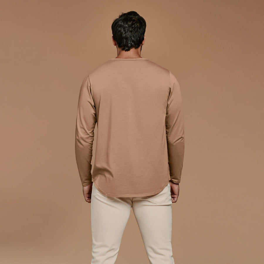 Men's Long Sleeve Curved Hem T-Shirt - Cinnamon - nuuds