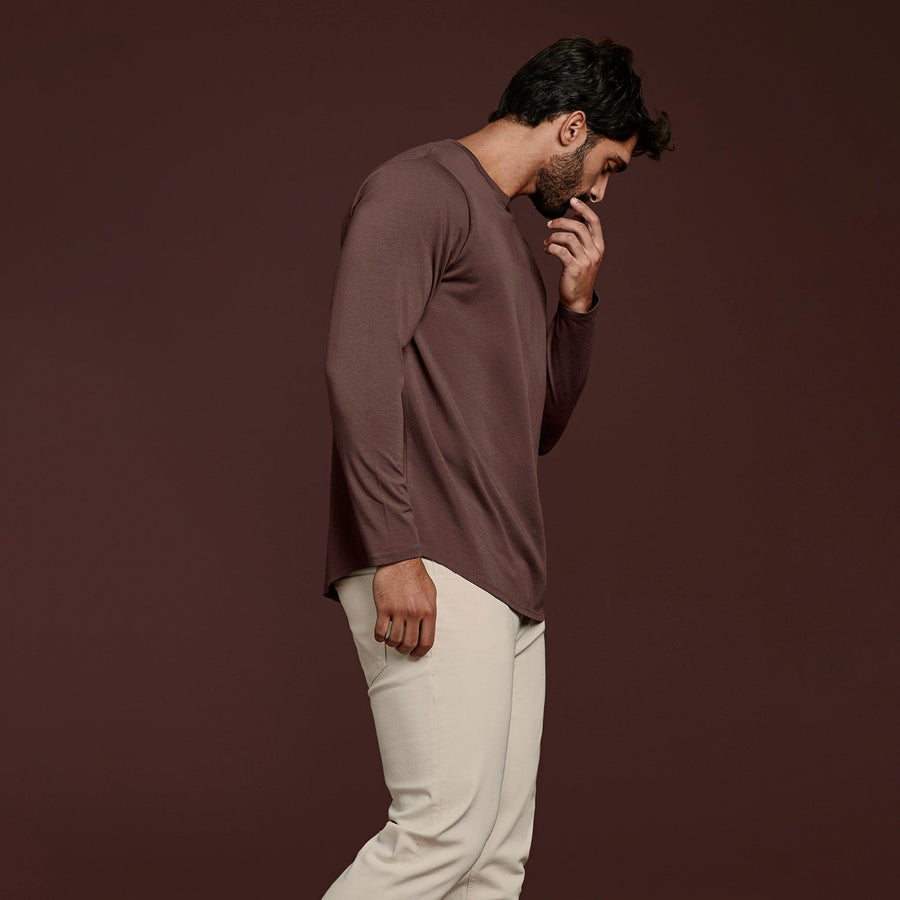 Men's Long Sleeve Curved Hem T-Shirt | Coffee
