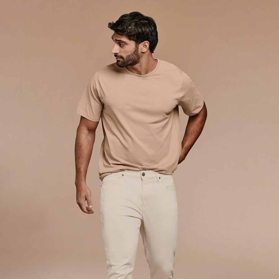 Men's Short Sleeve Curved Hem T-Shirt - Sand - nuuds