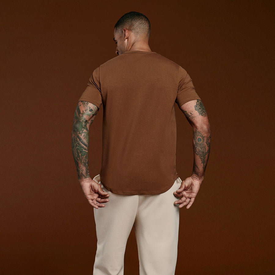 Men's Short Sleeve Curved Hem T-Shirt - Chocolate - nuuds
