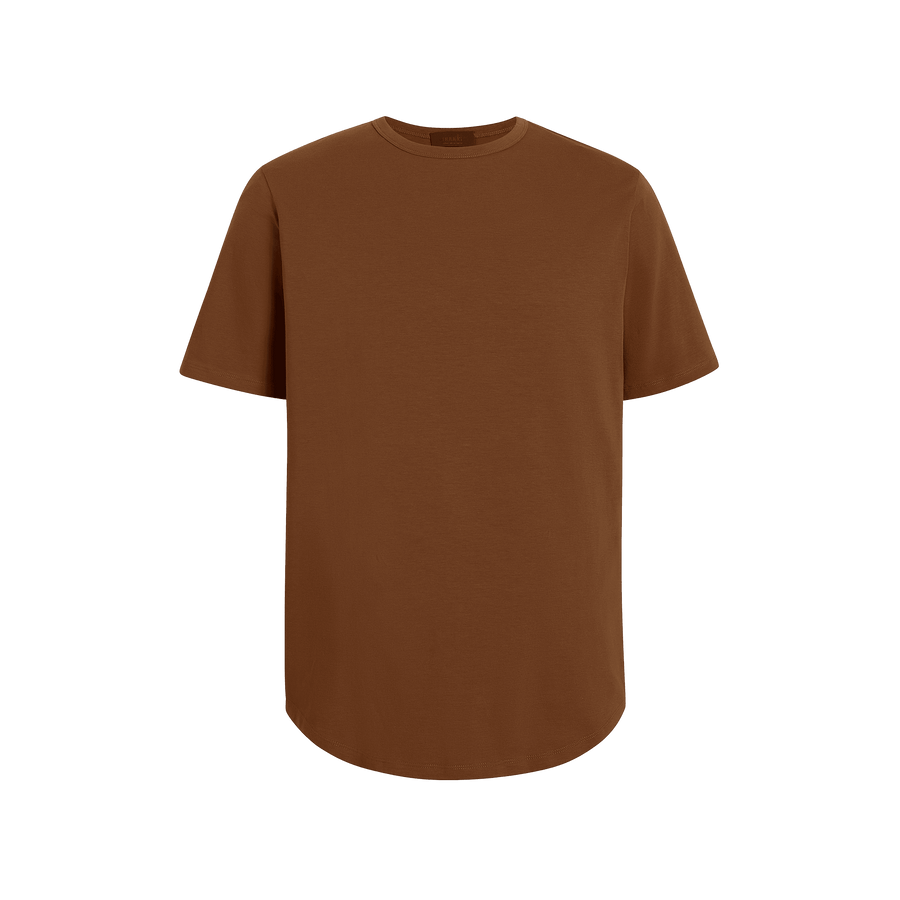 Men's Short Sleeve Curved Hem T-Shirt - Chocolate - nuuds