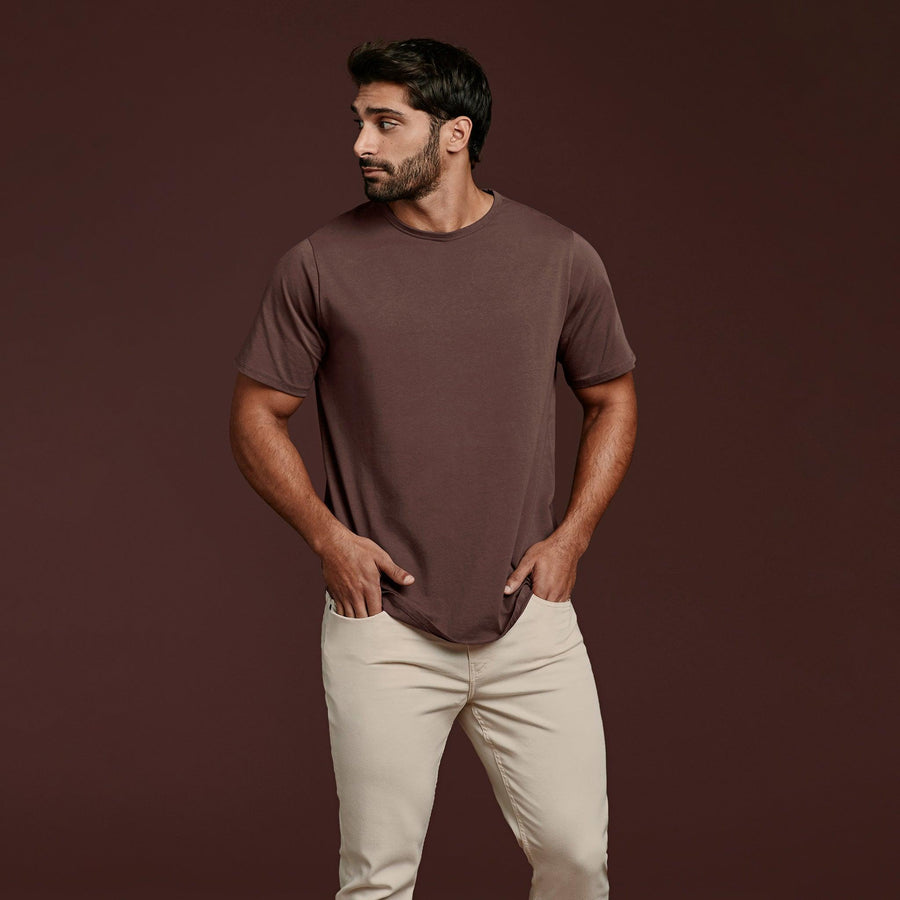 Men's Short Sleeve Curved Hem T-Shirt - Coffee - nuuds