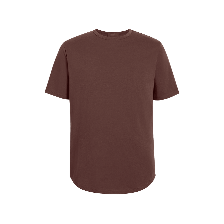 Men's Short Sleeve Curved Hem T-Shirt - Coffee - nuuds