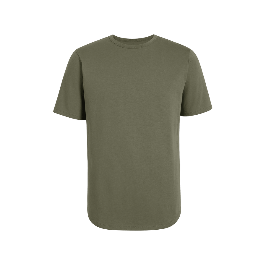 Men's Short Sleeve Curved Hem T-Shirt - Dark Olive - nuuds
