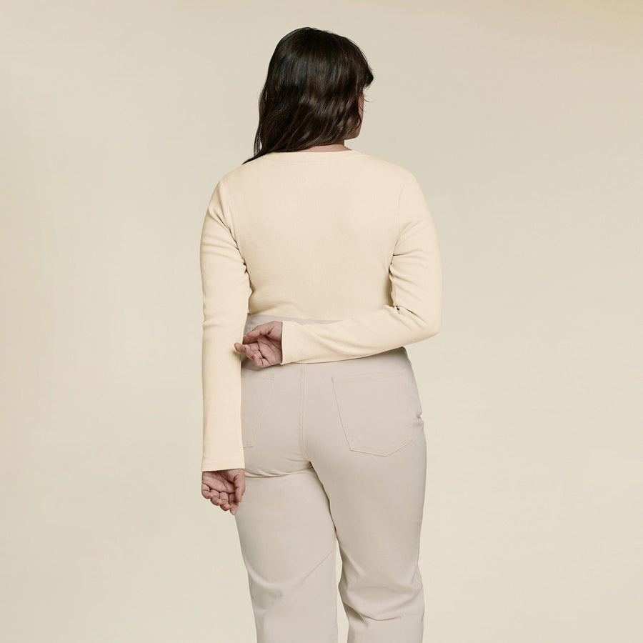 Women's Long Sleeve Ribbed Crewneck Bodysuit - Bone - nuuds