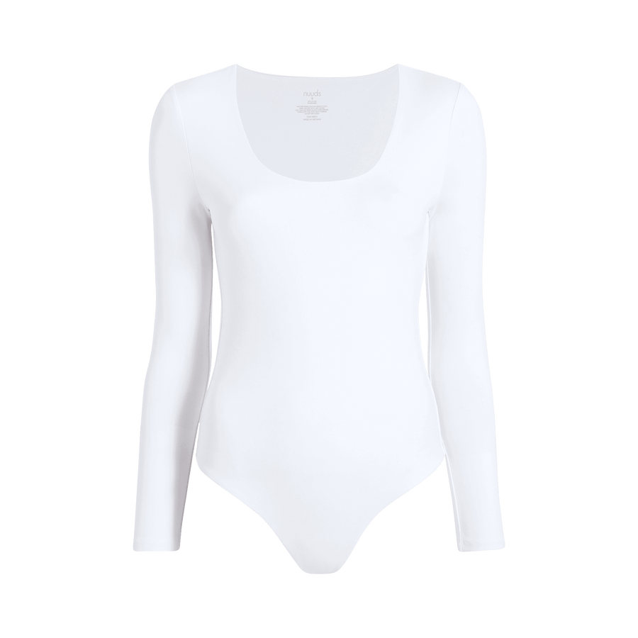 Women's Long Sleeve Scoop Neck Bodysuit - White - nuuds