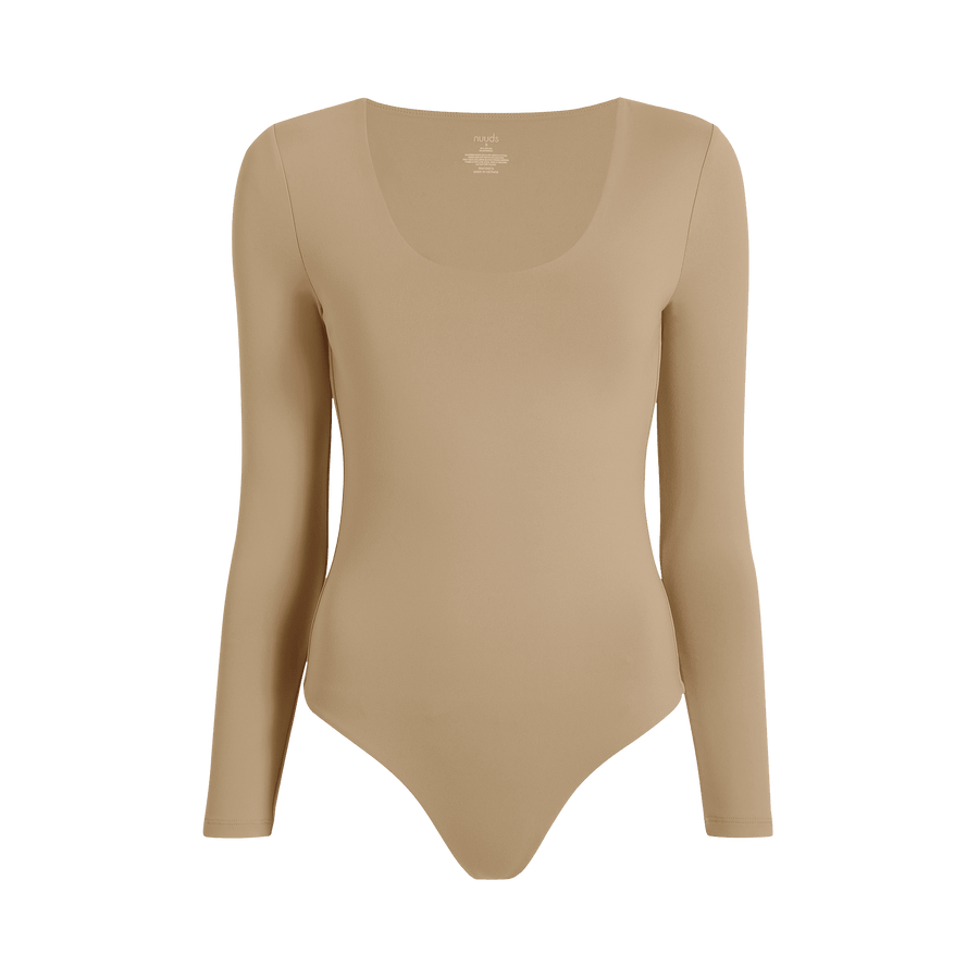 Women's Long Sleeve Scoop Neck Bodysuit - Oat - nuuds