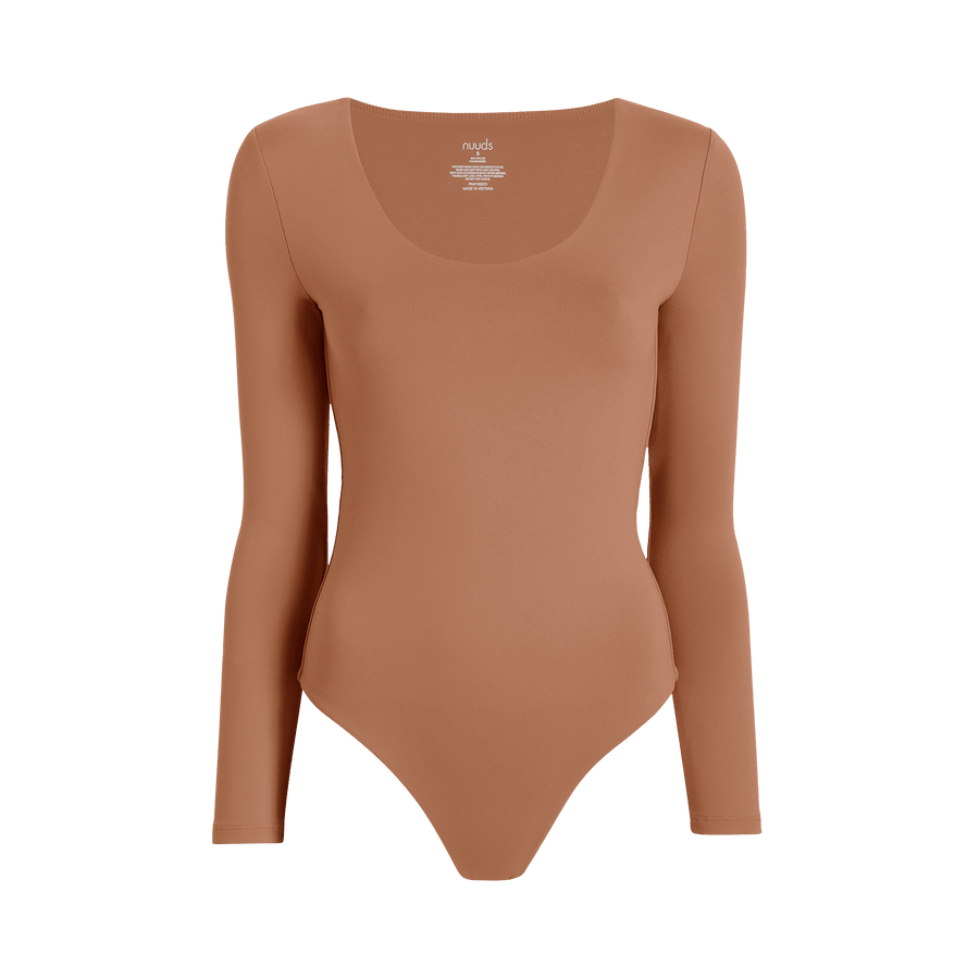 Women's Long Sleeve Scoop Neck Bodysuit - Clay - nuuds