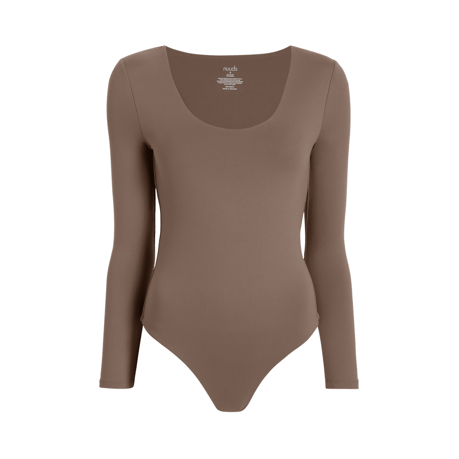 Women's Long Sleeve Scoop Neck Bodysuit - Mocha - nuuds