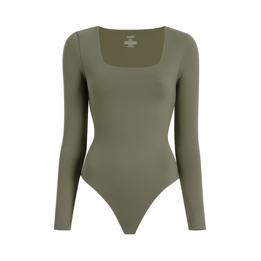 Women's Square Neck Bodysuit - Dark Olive - nuuds