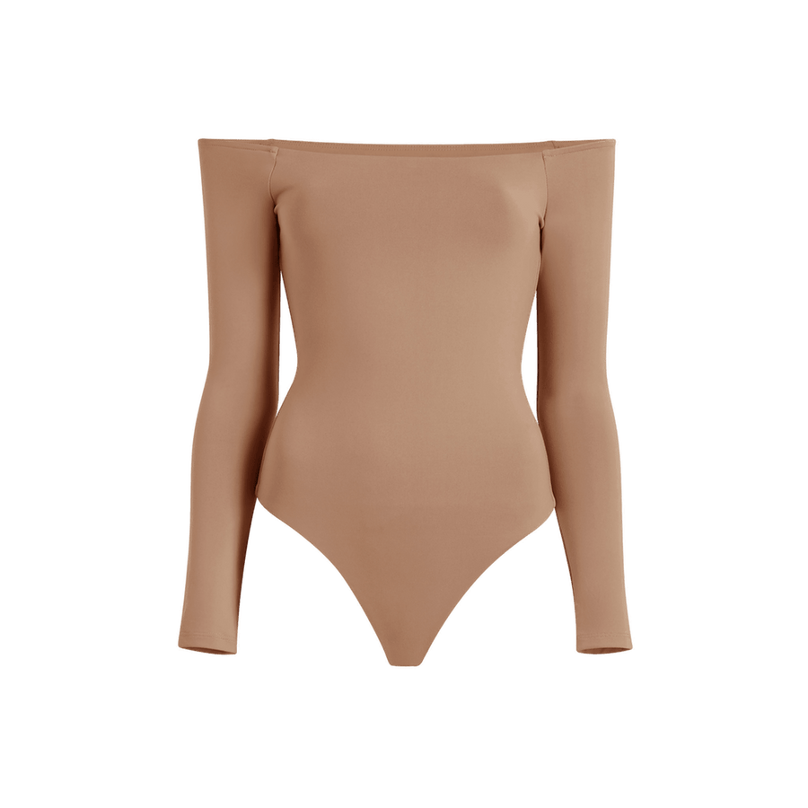 Women's Off The Shoulder Bodysuit - Cinnamon - nuuds