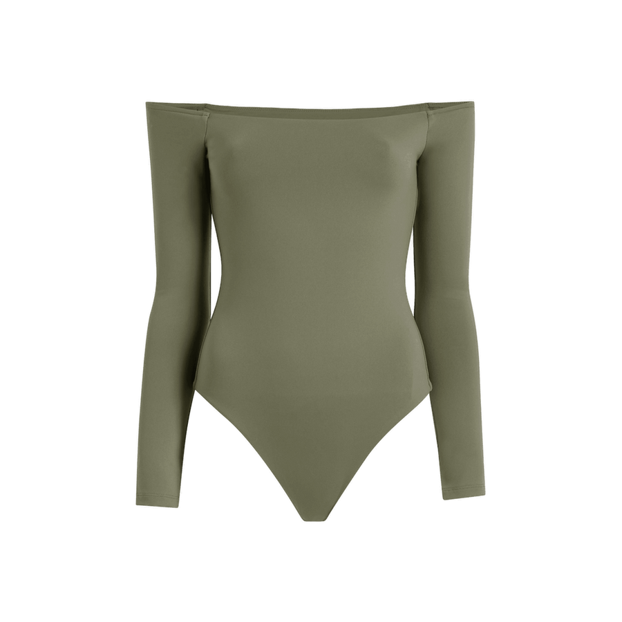 Women's Off The Shoulder Bodysuit - Dark Olive - nuuds