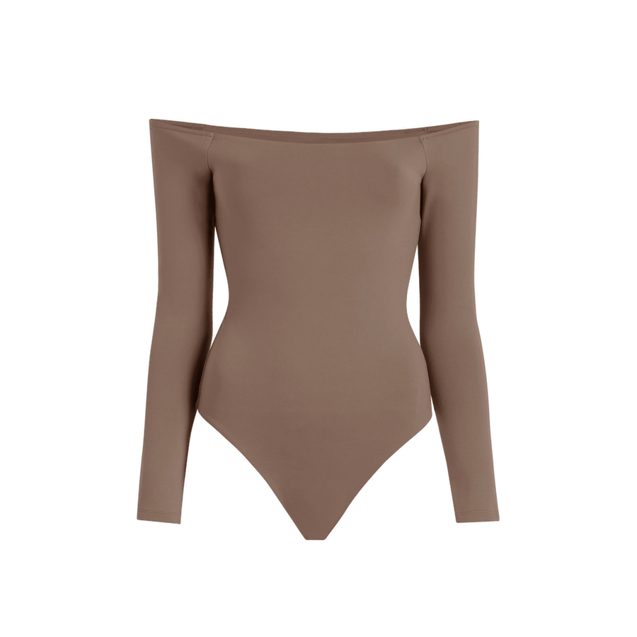 Women's Off The Shoulder Bodysuit - Mocha - nuuds