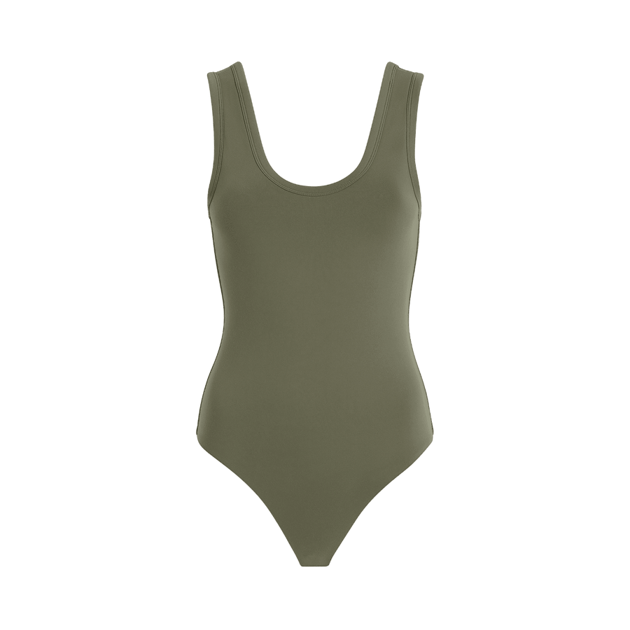 Women's Seamless Scoop Tank Bodysuit - Dark Olive